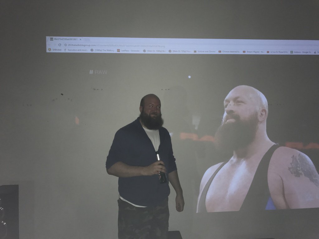 celebrating with @WWETheBigShow at @scrabsen on the Big screen in Germany!