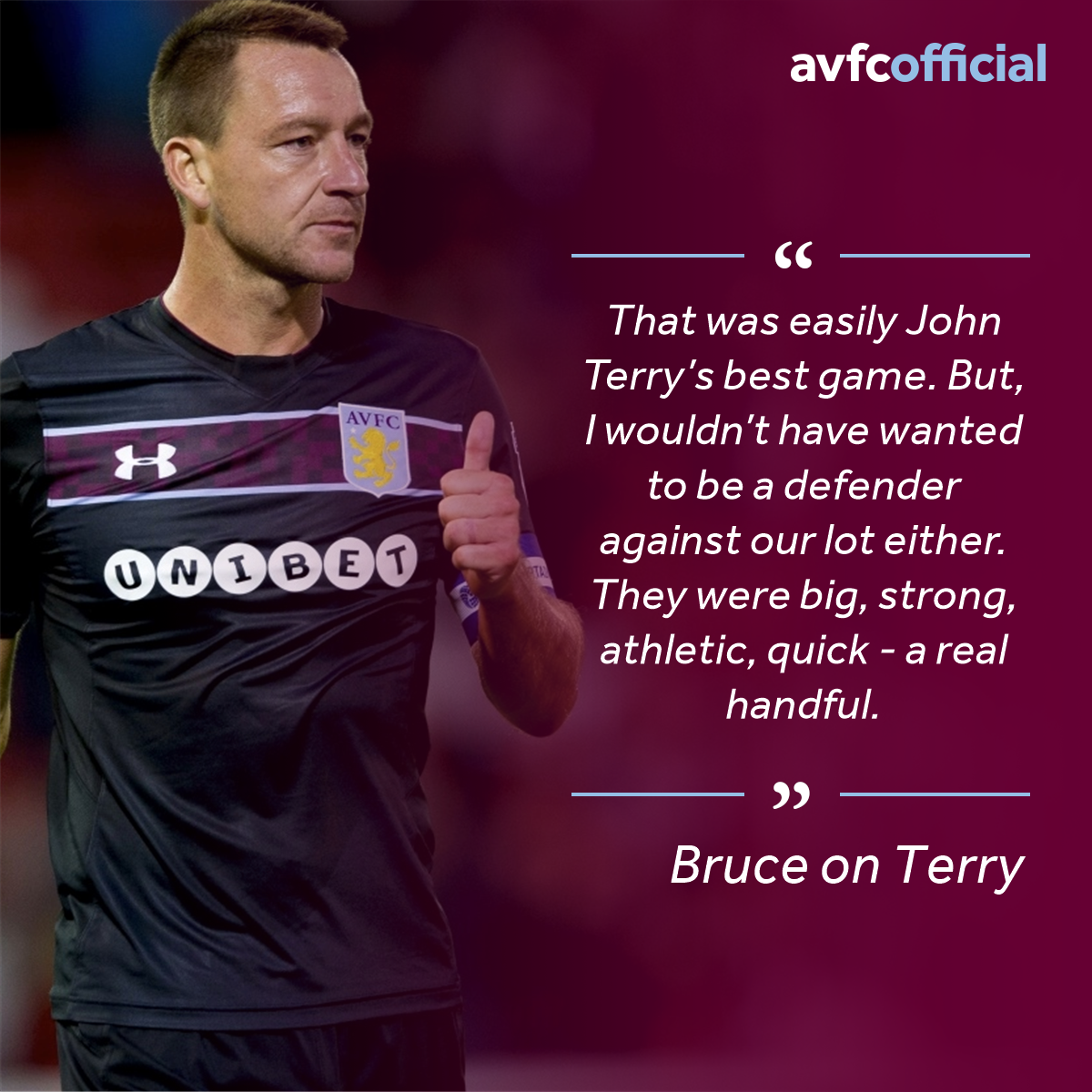 💬️⚽️ John Terry was immense - Steve Bruce 😎🦁  #PartOfThePride #AVFC https://t.co/o0MiMWVVO0