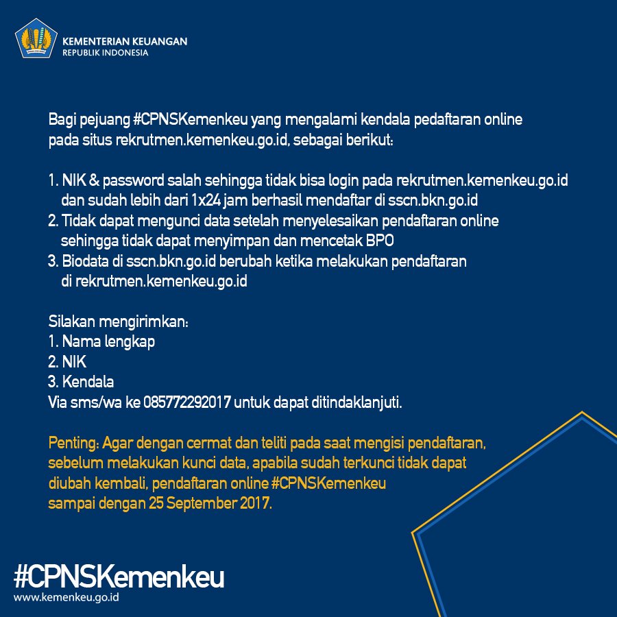 Info PENTING bagi pejuang #CPNSKemenkeu. Minkeu mengingatkan kembali agar cermat &amp; teliti saat mengisi, cek kembali sebelum kunci data ya :)
