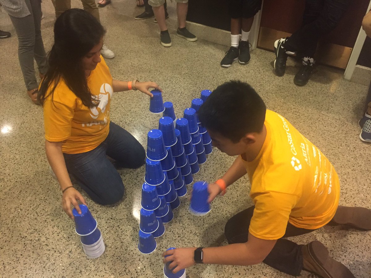 Our hackers took a well-deserved break and participated in cup stacking competition at #RamHacks #mlh