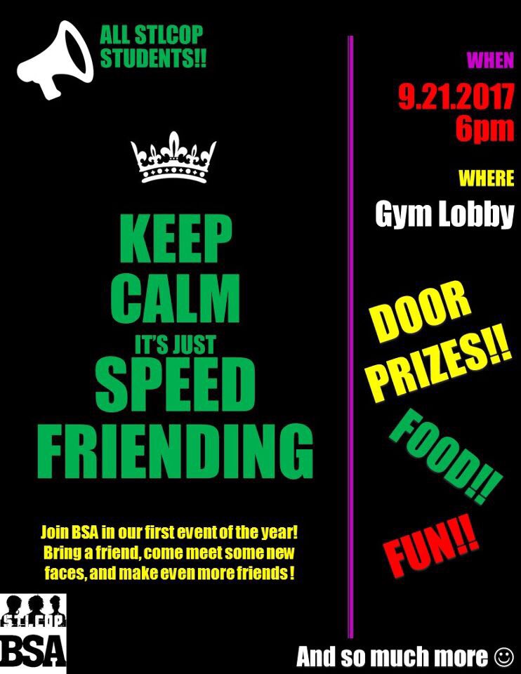 JOIN BSA NEXT THURSDAY, 9.21.2017 @ 6 PM IN THE GYM LOBBY FOR OUR FIRST EVENT OF THE YEAR.
 
RSVP HERE @ goo.gl/forms/br2ceWRO…
