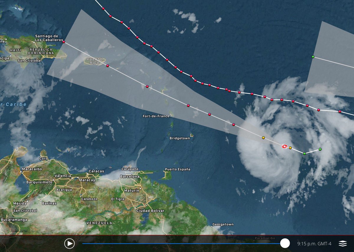 La tormenta tropical María ya tiene vientos máximos sostenidos de 80kph y los modelos de trayectoria sugieren una ruta hacia P. Rico y R.D.