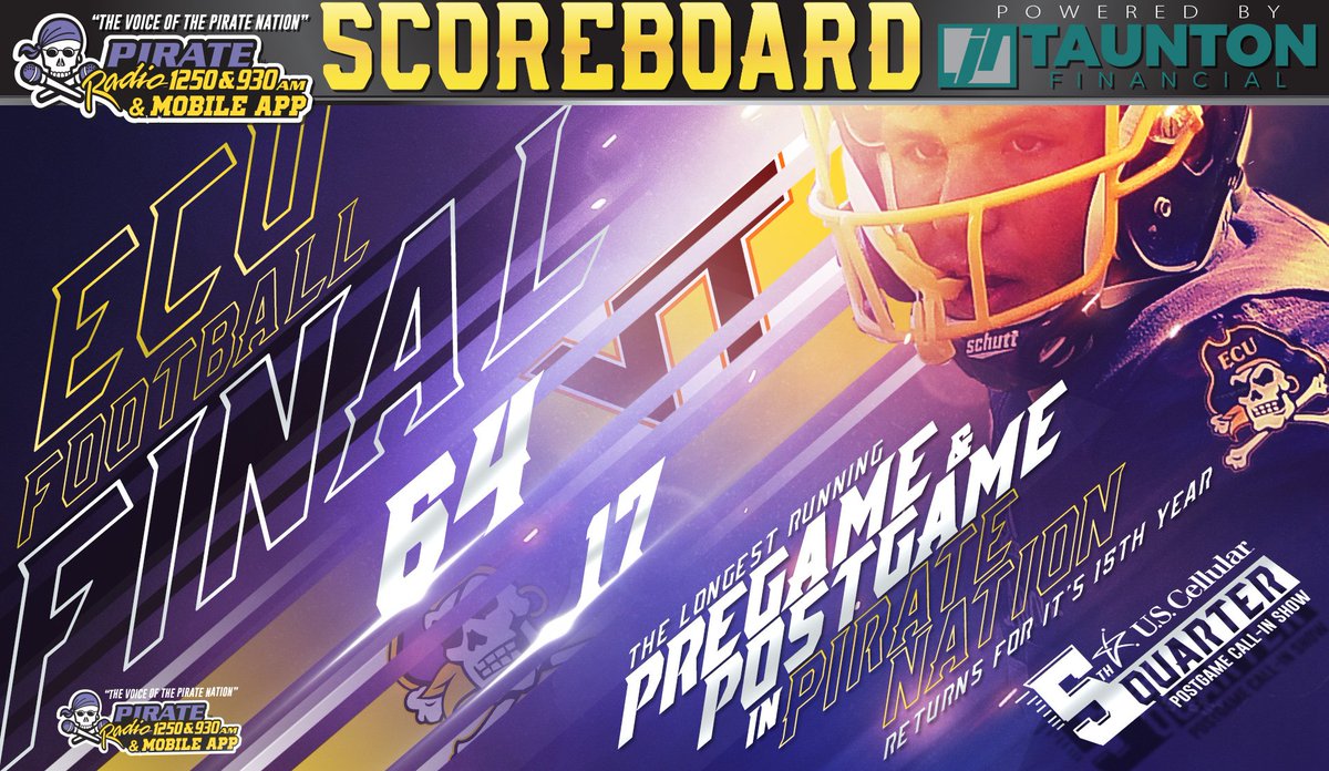 PR927FM's tweet photo. THE 5TH QUARTER IS LIVE - #ECU falls to #VaTech 64-17. We are taking your calls NOW on the US Cellular 5th Quarter at 252-317-1250! #VTvsECU https://t.co/uYasjNvNfp