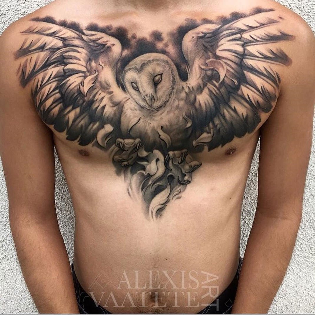 Owl Chest Tattoo Men
