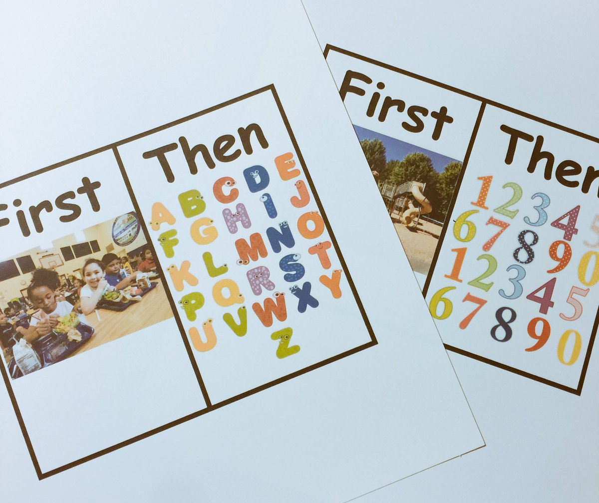 mrs_sbrowning's tweet image. First-Then signs for Room 129. Visuals are important. #MachenNation #KindergartenRocks #ClassroomVisuals #ReadersAreLeader