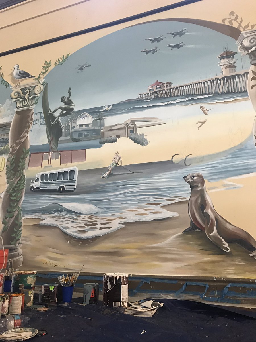 MelissaMurals's tweet image. Mural shot from laying on the ground.  Tide is rolling in. #work #muralprogress @HB_APA