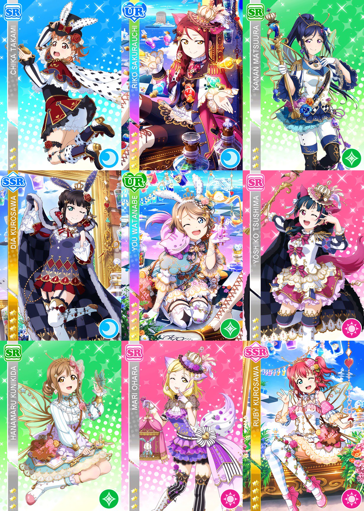 スクフェス部員まとめ Ur Ssr Sr新規追加部員 Aqours 不思議の国編 覚醒前 覚醒後 スクフェス部員まとめ