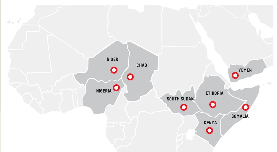 Oxfam's tweet photo. Hungry in a world of plenty - millions on the brink of famine. #4famines Our interactive map: https://t.co/63BvLxfk6q https://t.co/Src7RLlddd