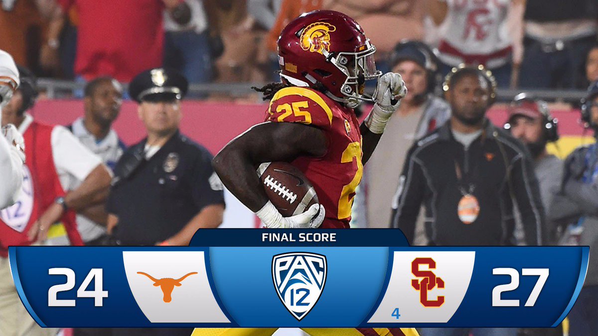 Pac12Network's tweet image. WHAT A GAME!!!! 😱🏈 

FINAL: USC 27, Texas 24. 

#TEXvsUSC