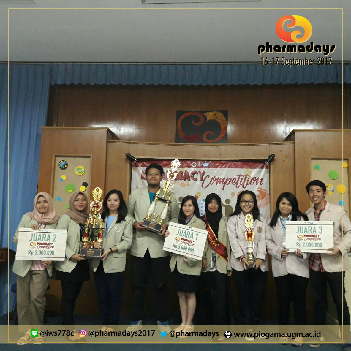 PharmaDays's tweet photo. [COMPETITION MAKES CHAMPION]

Selamat kepada para juara!

Juara 1: UGM B
Juara 2: UGM A
Juara 3: Universitas Sanata Dharma https://t.co/hD7j9XiP9U