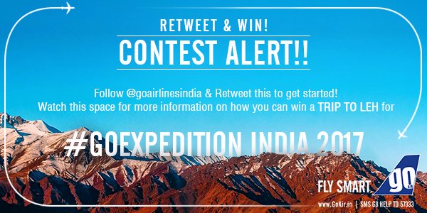 GoFirstairways's tweet photo. Follow us &amp; Retweet this post to get going for a chance to win a trip to Leh. #GoExpedition #ContestAlert
T&amp;C's: https://t.co/gORkBMiVw0 https://t.co/cJpzGMdYZj