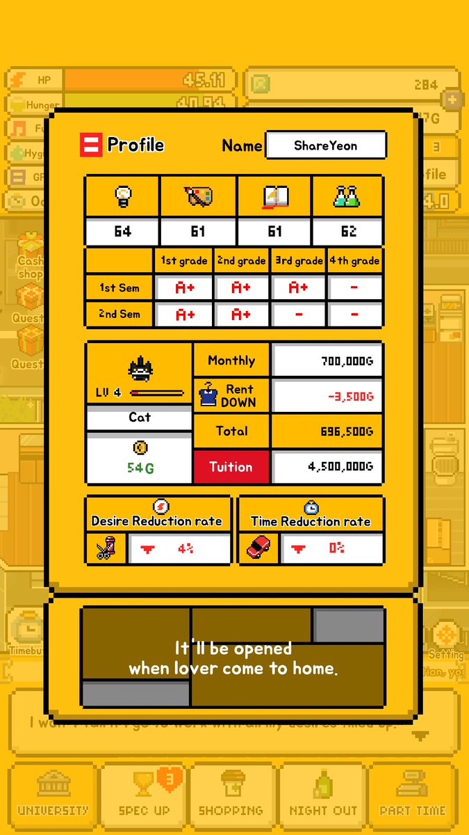 SrShare's tweet image. เกมนี้เล่นเพลินมาก ชีวิตเด็กหอกรุงโซลทำงานพาร์ทไทม์หาเงินเรียน เก็บเงินย้ายหอหรูๆ กว่าจะเรียนได้เกรด A+ เก็บเงินไม่ทันจ่ายค่าหออีก สนุก 5555