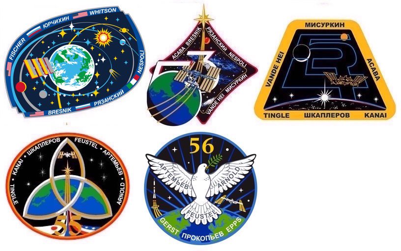 ShuttleAlmanac's tweet photo. Update on #ISS Expedition emblems. #Exp52 #Exp53 #Exp54 #Exp55 #Exp56 @SergeyISS @AstroKomrade @astro_paolo @Astro_Sabot @AstroAcaba https://t.co/nVQvwQ3GHF