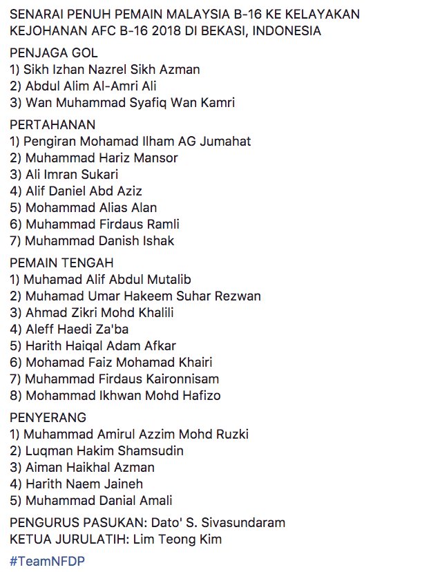 youthfootballmy's tweet image. #AFCU16: Senarai Penuh Pemain Malaysia B-16 Ke Kelayakan Kejohanan AFC B-16 2018 Bekasi, Indonesia