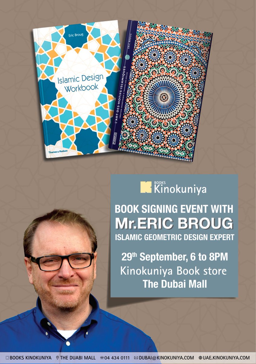 KinokuniyaUAE's tweet image. #booksigning Event with @EricAuthor on 29th September From 6PM.
Meet the expert of #IslamicArt #IslamicGeometricPatterns
#kinokuniyaDubai