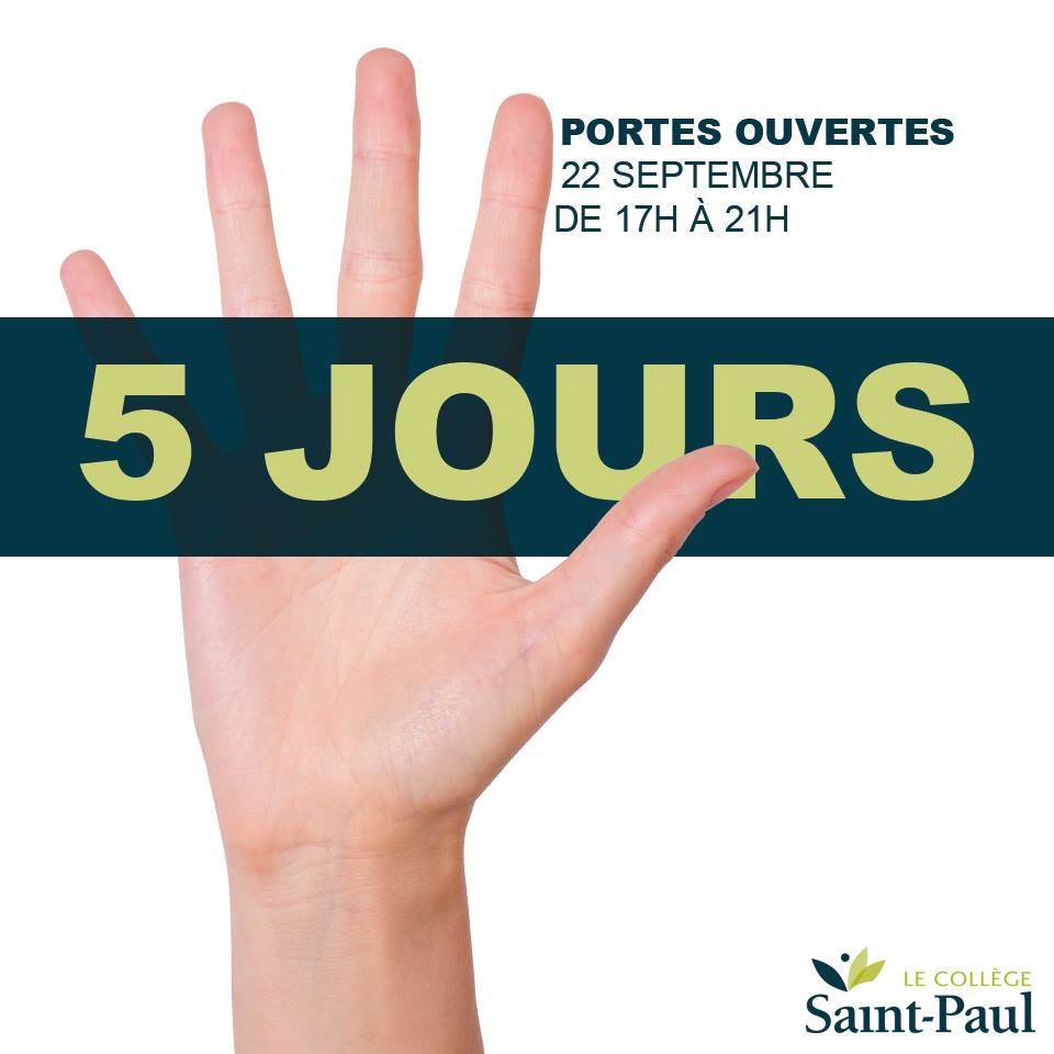 College_ST_PAUL's tweet photo. 5 jours avant les PORTES OUVERTES au @College_ST_PAUL
Clique sur le lien suivant pour en apprendre davantage: https://t.co/nIt2H34jlW
#eduqc https://t.co/USXl8Y6QZf
