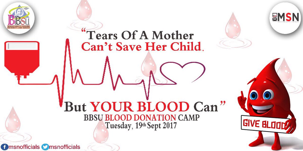 MSNofficials's tweet photo. Serving Humanity is true religion.
Join hands with #MSNBBSU to save lives with your donated blood; 10am on 19/09/17 at BBSU Lyari.
#MSNHSR https://t.co/0qyTW2Ced6