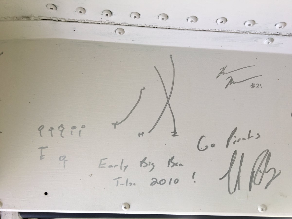 DavidGlennShow's tweet photo. Bill Douglass, @continentaltire TOW on @BigTailgateTour, made school bus=@ECUPiratesFB tribute! @LincolnRiley, Ruff, more autographs inside! https://t.co/G3Eeco012m