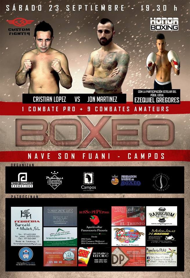 Recta final para abrir la temporada en Mallorca. El próximo sábado 23 de septiembre cita con el boxeo en la nave Son Fuaní, en Campos.