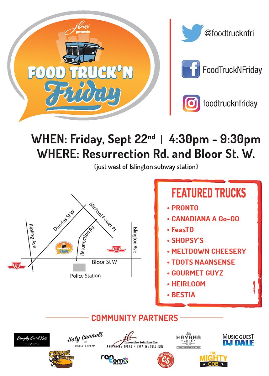 Summer weather ain't stoppin' &amp; neither are we! #FoodTruckNFriday is back this Fri @ 1 Resurrection Rd. Here's ur lineup - come &amp; get it!