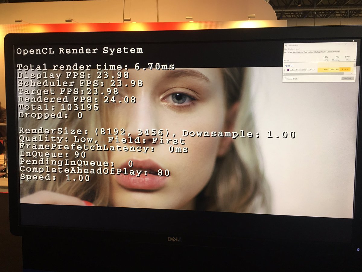 Jamie_Gwilliam's tweet photo. Over 103k frames of 8k RED footage running Realtime with zero dropped frames, in Premiere Pro on a @RadeonPro 'SSG' &amp; @Dell at IBC. #AMDIBC https://t.co/VjIRTlf8fb