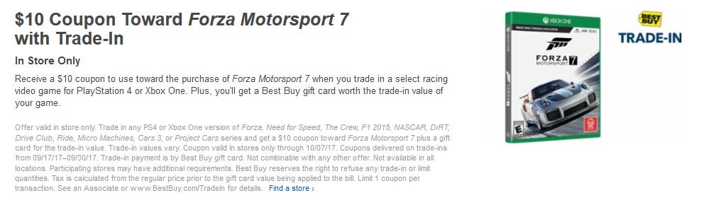 Cheap Ass Gamer On Twitter 10 Coupon Toward Forza Motorsport 7 With Trade In Via Best Buy Https T Co Fvq4ptqhhz