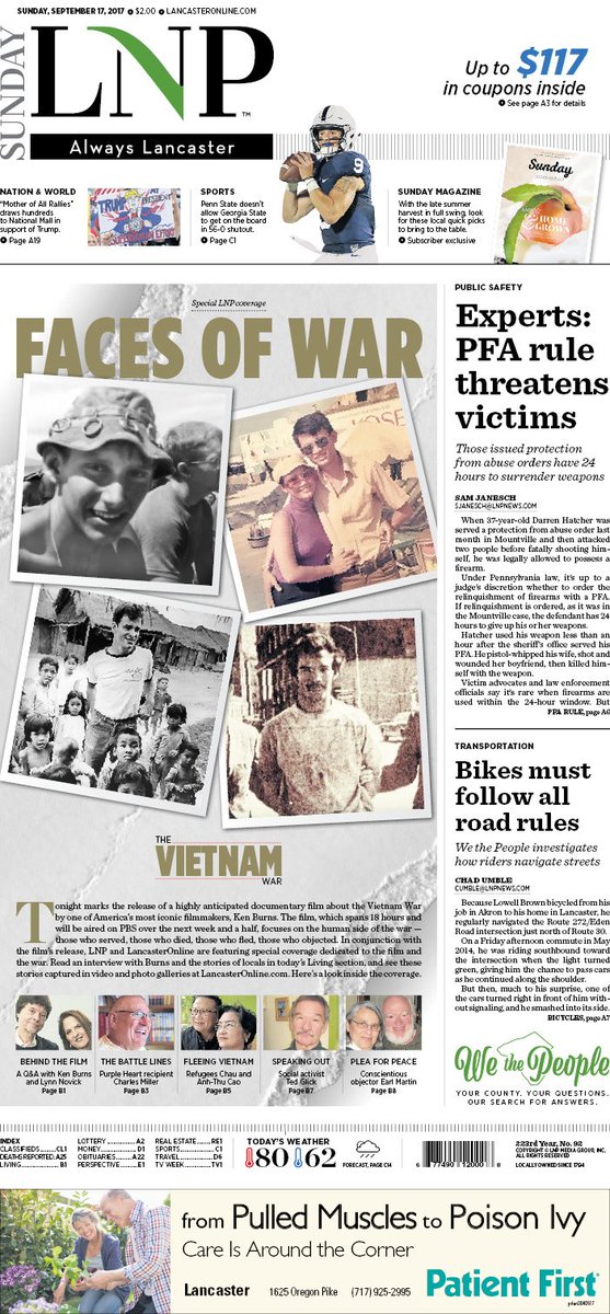 _thats_pat's tweet photo. Special print + online story in Sunday LNP on the @KenBurns #VietnamWarPBS. Share your memories using #LNPvietnam   https://t.co/yLh0Gf8op5 https://t.co/Py9YcjyhIV