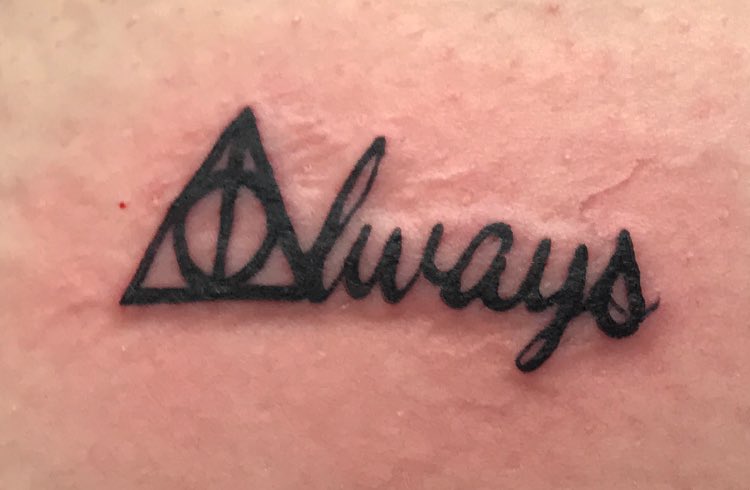 Laurio86's tweet photo. Matching #HarryPotter tattoos with my best friend / son's godmother. Celebrating 26 years of friendship &amp; many more to come ❤️ @jk_rowling https://t.co/5xJ6TbD2oG