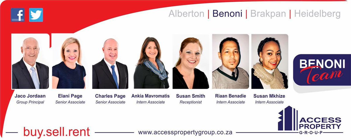AccessPGza's tweet photo. Meet our Benoni Team
Tel 011 425 2469 &amp; Tel 011 425 2459
#AccessPropertyGroup #Realty #EstateAgents #BenoniTeam #BenoniOffice #cirobertson https://t.co/c04Pg7chD3