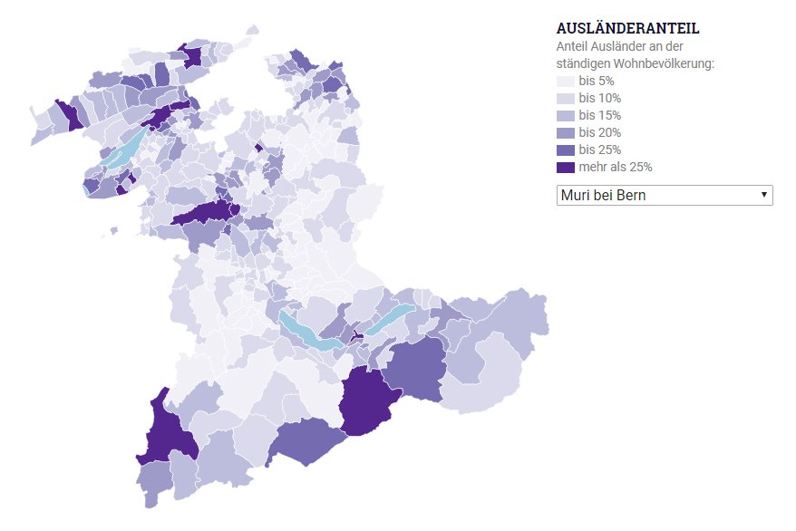 Im Kanton Bern wohnen 16% Ausländer. So verteilen Sie sich auf die Gemeinden (interaktive Infografik): berninzahlen.ch/?p=549