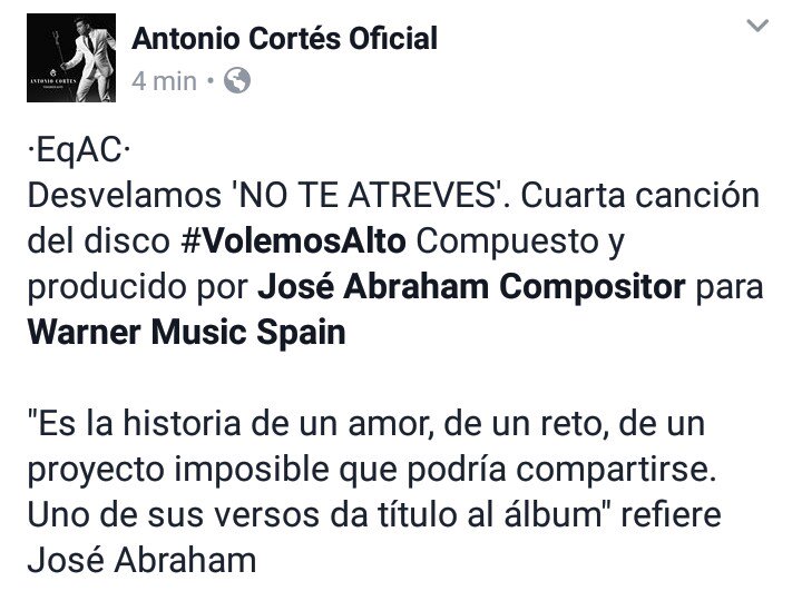 antonio_cortesR's tweet photo. •EqAC• Desvelamos #NoTeAtreves 4° canción de #VolemosAlto Compuesto y producido por @JabrahamOficial para @WarnerMusicES https://t.co/zJNTiiK2gU
