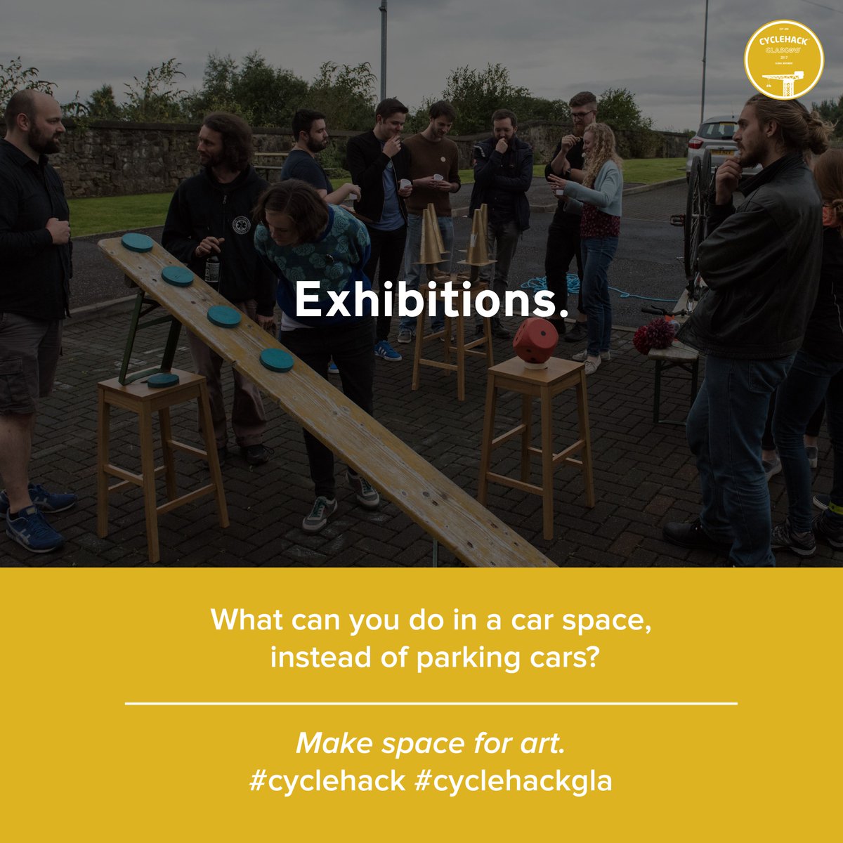 cyclehackgla's tweet image. We can park 10 bikes in 1 car space. What can we do with the saved space? Pubic art? Exhibitions? @CreativeScots #makespacefor #cyclehack