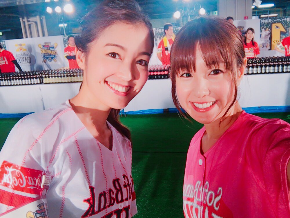 優勝ビールかけでは テレビ東京の福田典子アナにも会えた❣️ 福岡の時