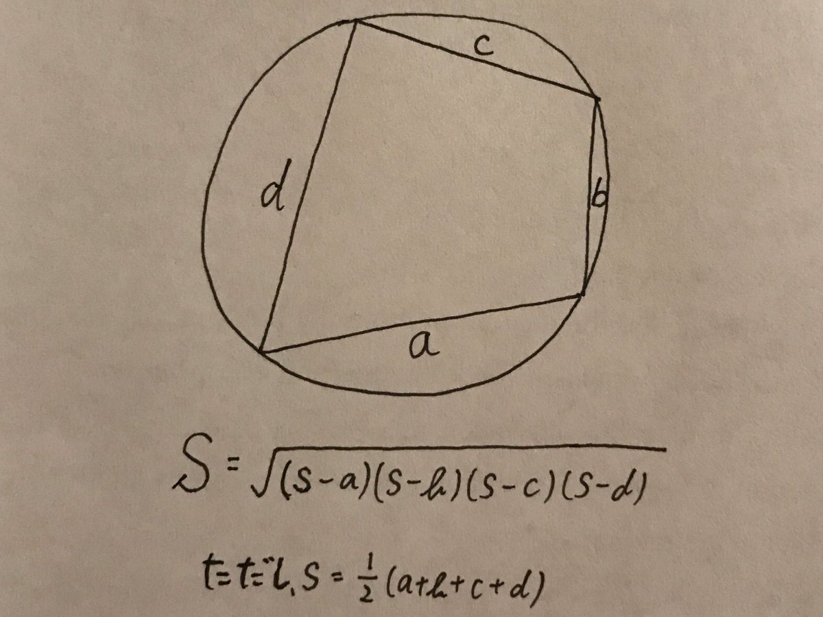 円に内接する四角形の面積sを求めてるなうに使っていいよ Trsene V Twitter