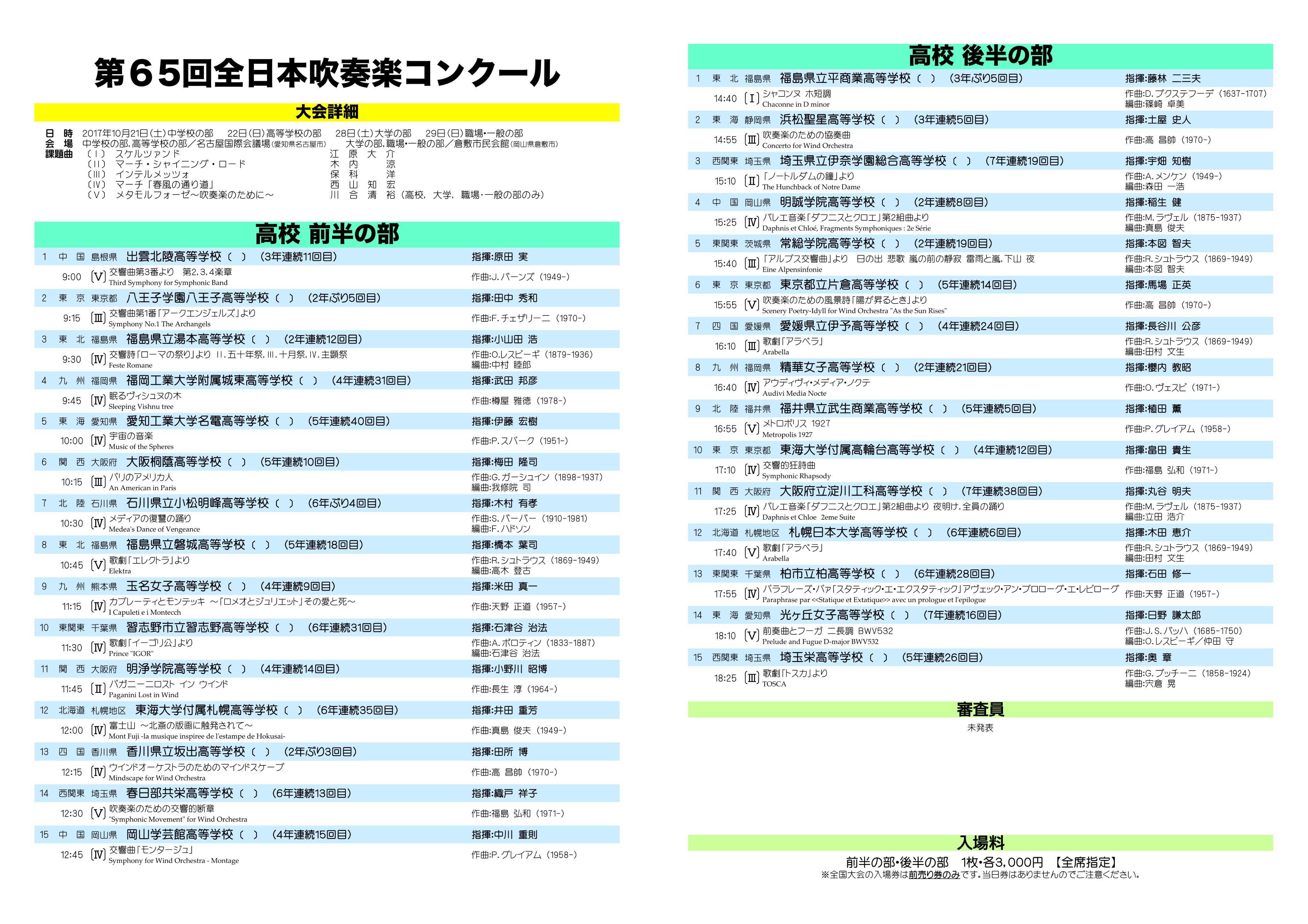 第38回全日本吹奏楽コンクールプログラム