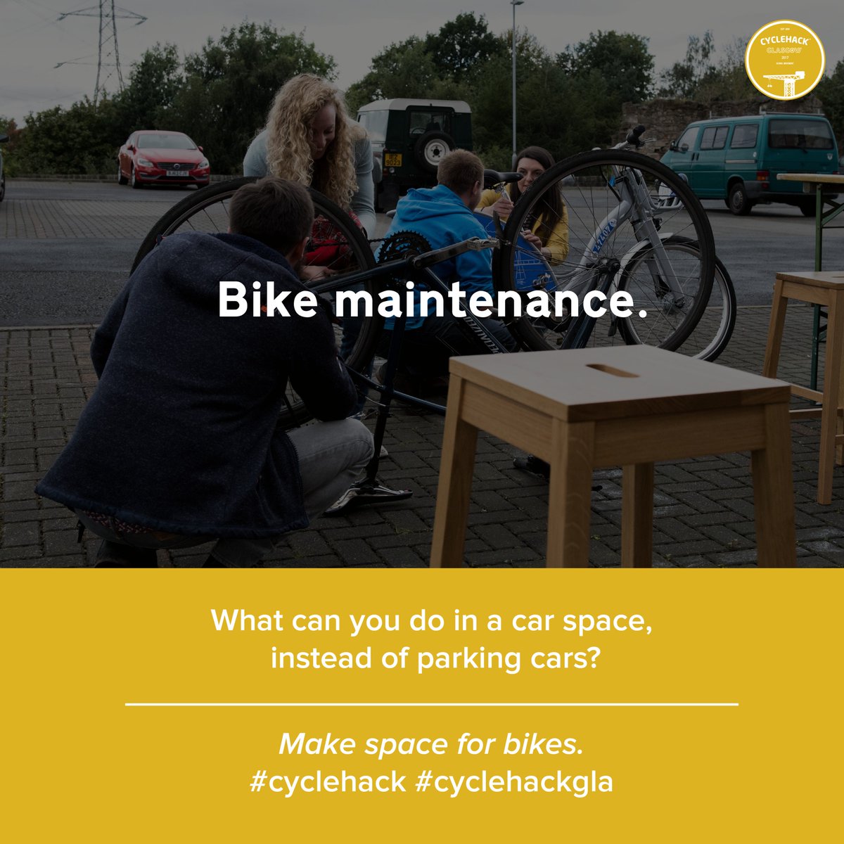 cyclehackgla's tweet image. If we could free-up public space by parking bikes instead of cars... how would you use the space? #Makespacefor #CycleHack #cyclehackgla