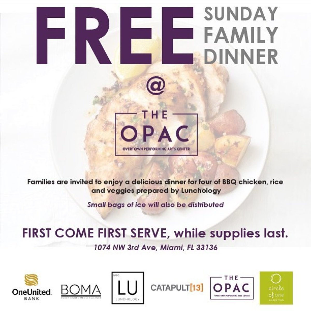 ConstanceNBC6's tweet photo. #PostIrma ๐TODAY in #Overtown! FREE Sunday dinner for a family of four. ๐ฑ Stop by #TheOPAC between 2pm-4pm! https://t.co/FqOGSPqIsr