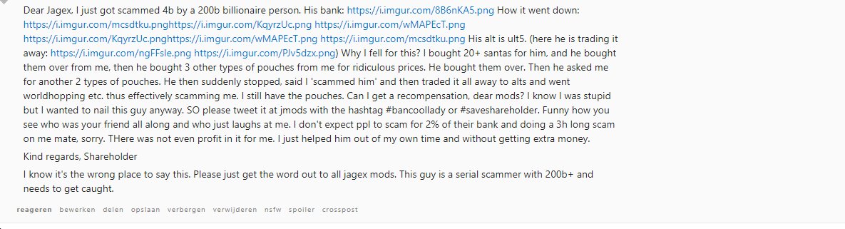 RSisLife4real's tweet photo. @JagexJD Hey, I got scammed for 4b by a 200b rich guy. Please help me!
#bancoollady #saveshareholder https://t.co/xEsZDZKlBk