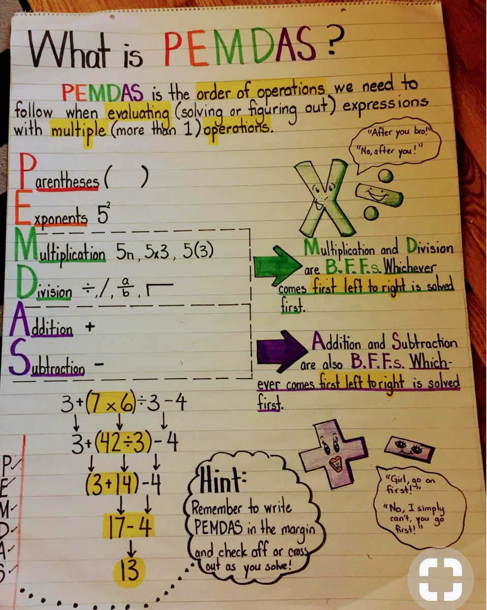 Order Of Operations Anchor Chart