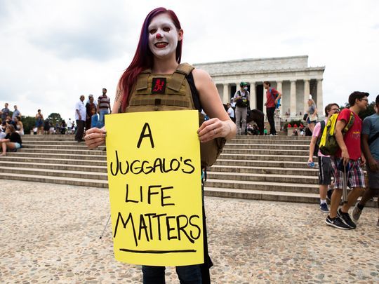 kimberlychun's tweet photo. A clown got elected prez &amp; now we just can't stop: It, AHS: Cult, juggalo DC takeover: https://t.co/fl9HgnToEx https://t.co/MFZTAezTSQ