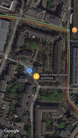 This is about as close as I can get to the approximate resting place of William Collins &amp; Benjamin Keach in Southwark