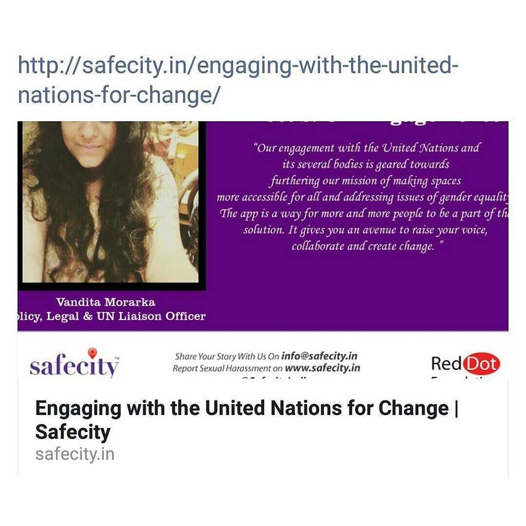 TheSafecityApp's tweet image. #KnowOurWork

As our UN Liaison Officer Vandita Morarka represents Safecity and has undertaken various projects al… ift.tt/2h8TDg3