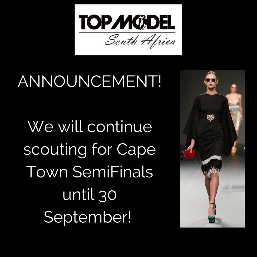TopModelCPT's tweet image. Big news capetonians! You can still enter! Semis on 7 October! topmodelsouthafrica.com #modelsearch #aspiringmodels #modeling #capetown