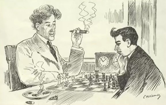 Invicta Chess on X: Frank Marshall vs Jose Capablanca 1909 cartoon #chess   / X