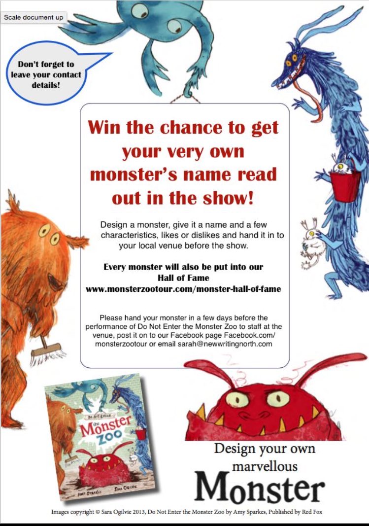 Dont forget to buy your tickets for Sunday 15th October #monsterzoo <a href="/NewWritingNorth/">New Writing North</a>