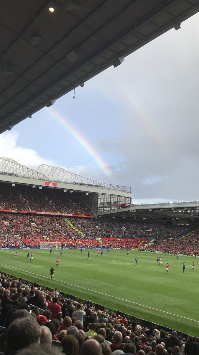 MarkeyKaren's tweet photo. Double rainbow over Old Trafford earlier today #mufc #Greatweekend #FabResult https://t.co/zB0rB2THxy
