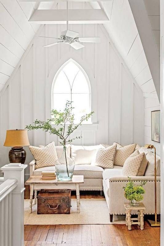 M_world_B's tweet photo. Cute and cosy: White living room with old wooden decor and arch window. https://t.co/5hn0Zad0p5