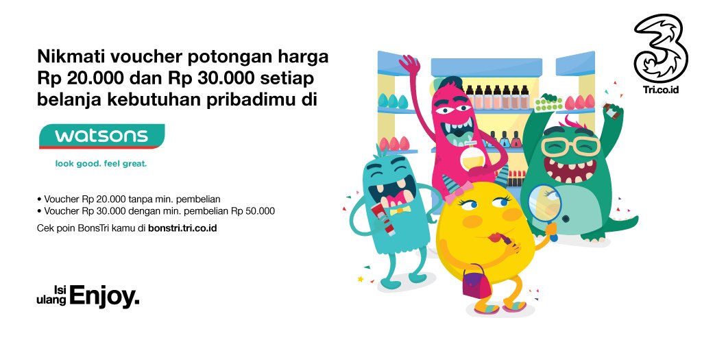 3 Indonesia On Twitter Cukup Menukarkan Poin Bonstri Dengan Voucher Watsons Kamu Sudah Bisa Menikmati Potongan Belanja Info Https T Co 7marvjka4s Https T Co Zkm5d5n0pp