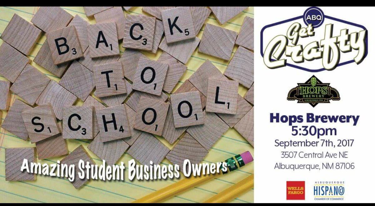 jtrimblewf's tweet photo. Please join us @HopsBreweryAbq to hear student business owners share!  Can't wait to see you there @ewhitmore @AHCC_BEOC_CT https://t.co/z0eB8Em6aQ