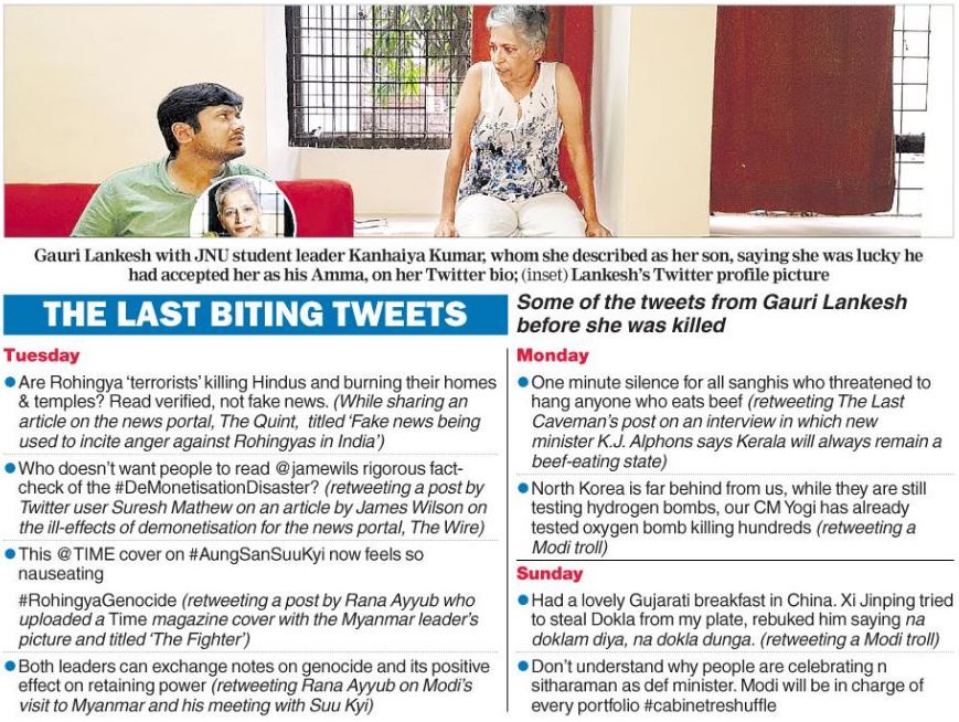 Image result for gauri lankesh with kanhaiya